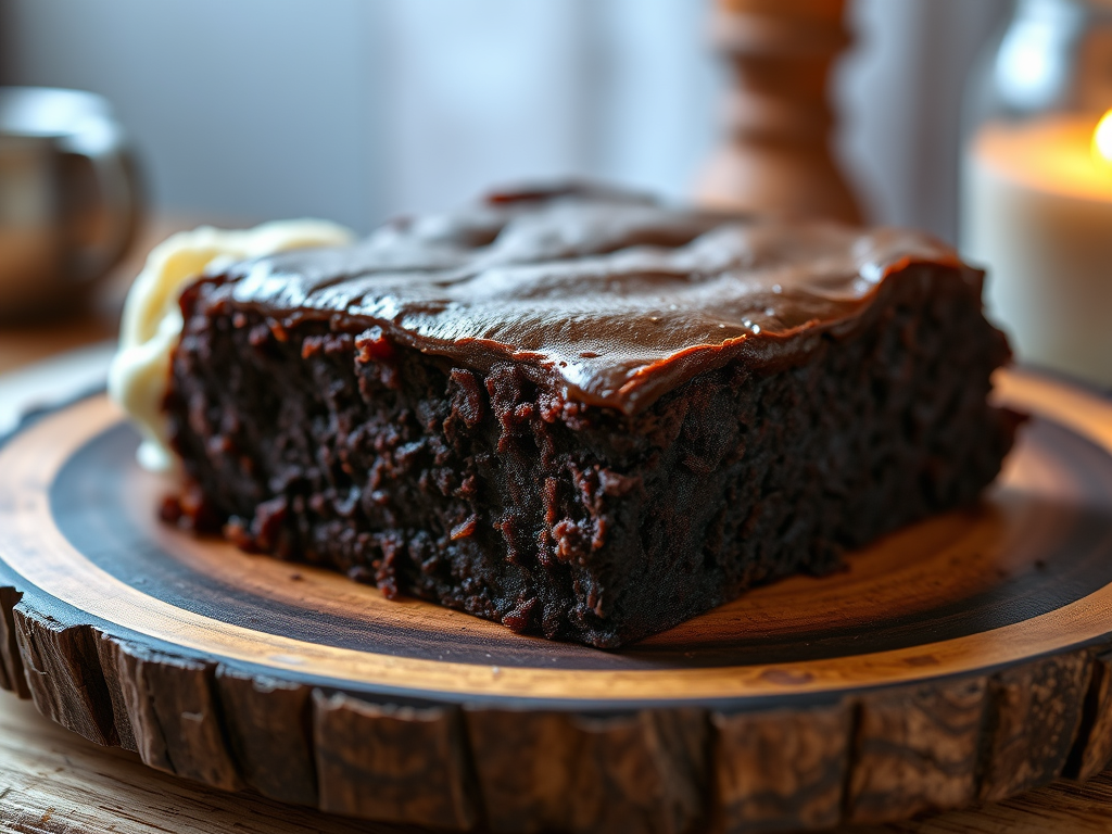 A stack of fudgy chocolate brownies.